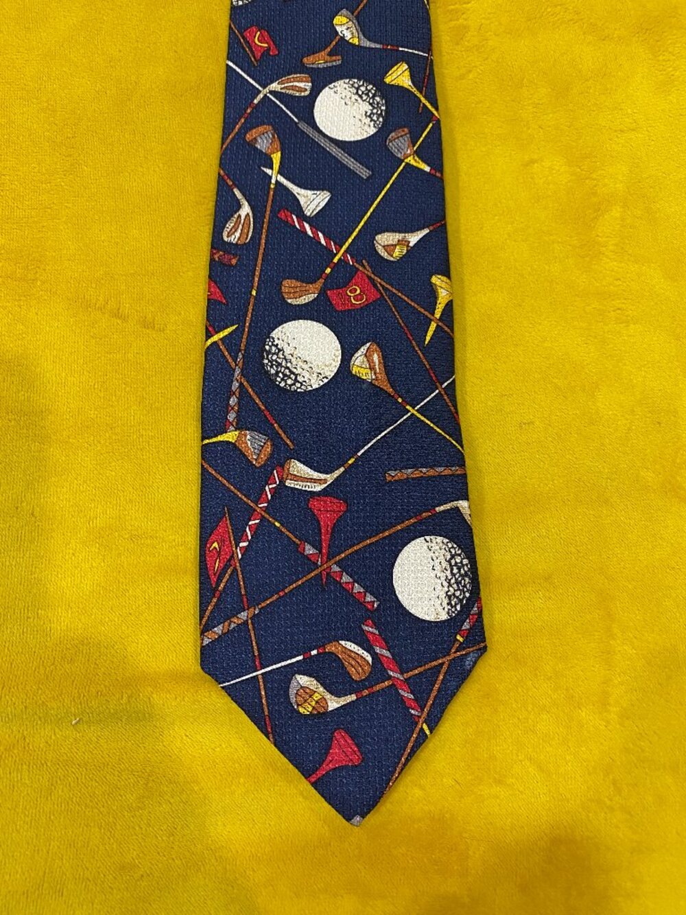 Golf Club Navy Blue Novelty Golf Necktie Golf Balls Clubs Retro Print 50"